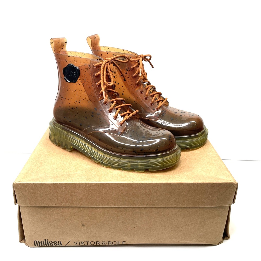 Melissa x Viktor & Rolf Coturno Lace-Up Ankle Combat Brown Boots Women's Sz 7